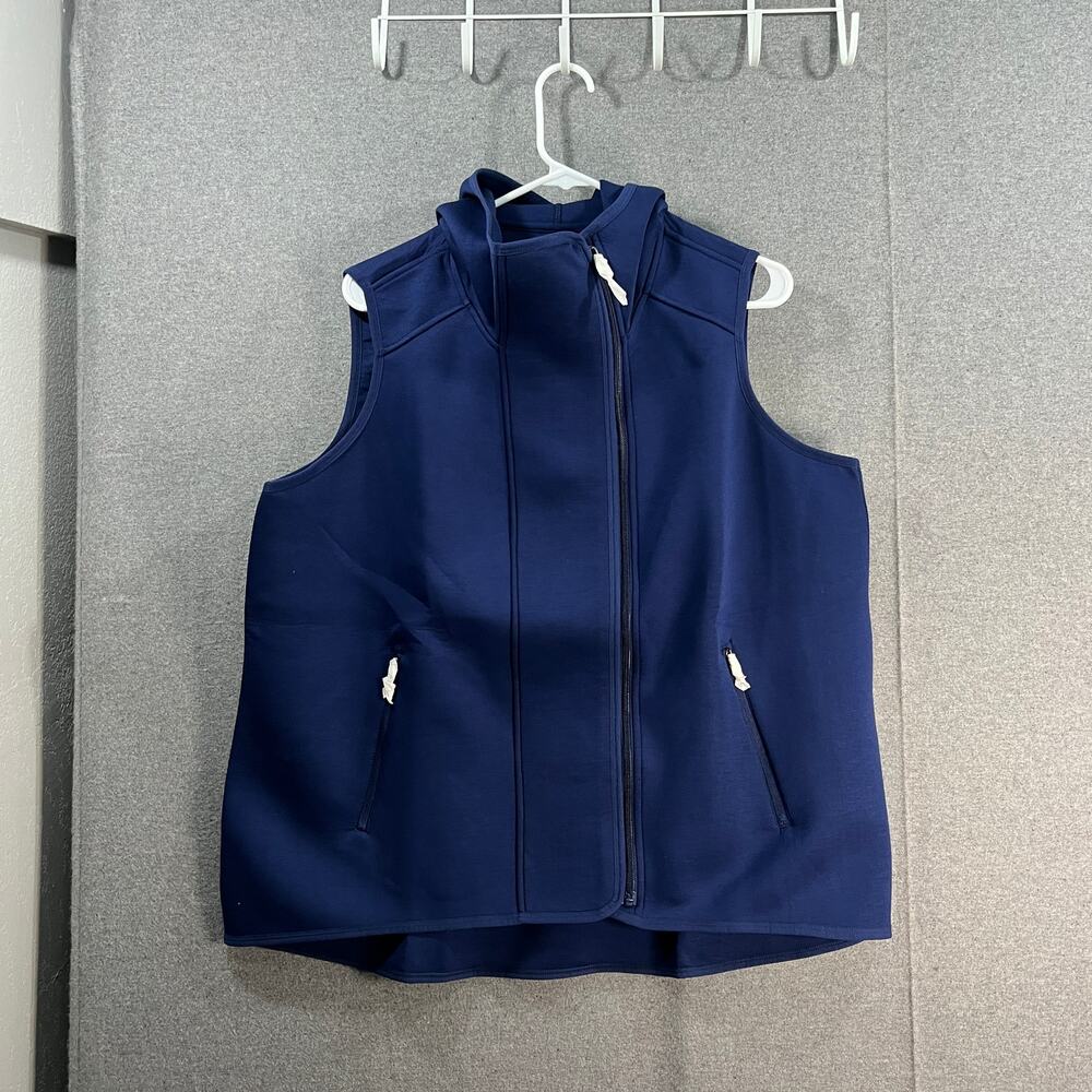 zuda Zip Front Hooded Scuba Knit Vest Navy Size X-Large